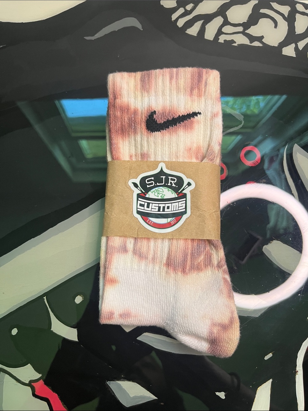 Nike Tie-Dye Crew Socks - Pink, White & Black Swoosh “Espresso”